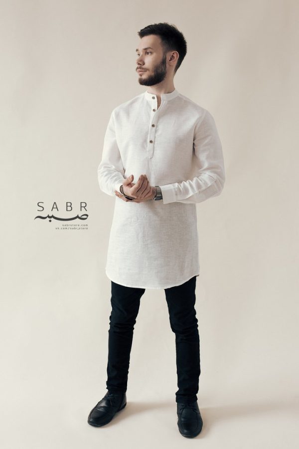 Рубашка мужская-камис лен, молочный