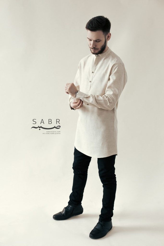 Рубашка мужская-камис лен, натуральный (бежевый)