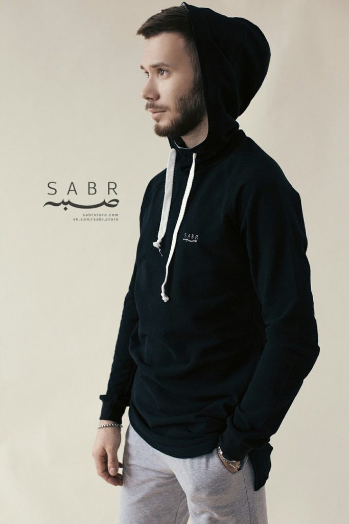 Свитшот «Sabr man 2» с капюшоном удлиненный, черный