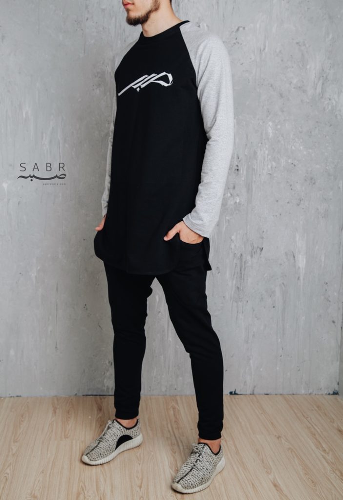 Свитшот «Sabr man» с капюшоном удлиненный , черно-серый