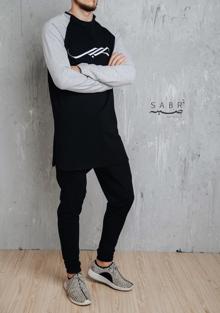 Свитшот «Sabr man» удлиненный, черно-серый