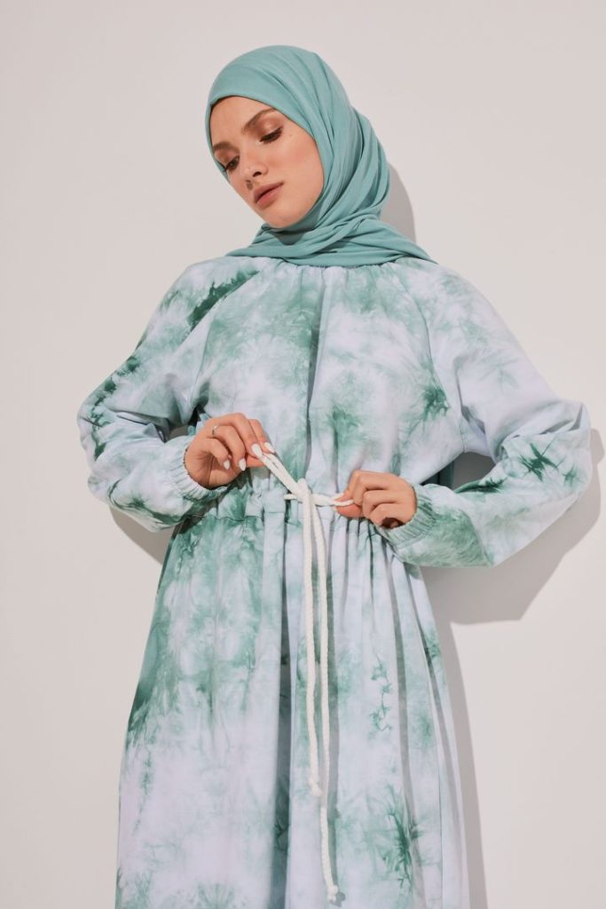 Платье с принтом тай-дай, green