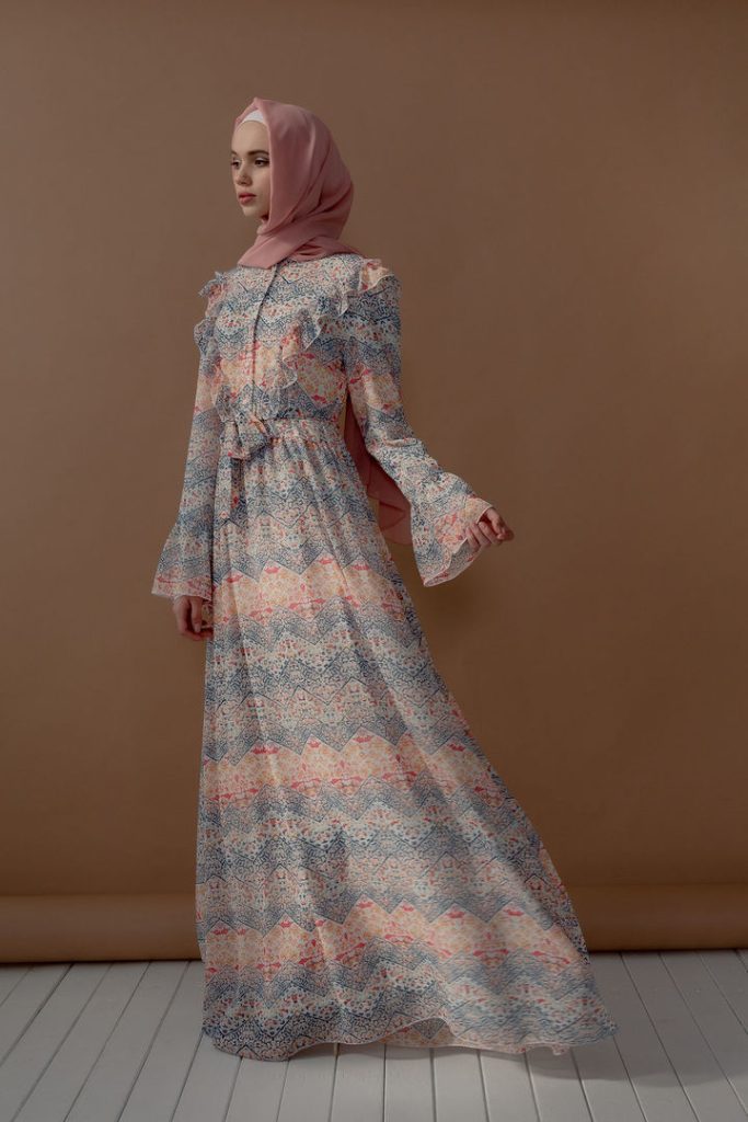 Платье «Chiffon» c рюшами, персиковый